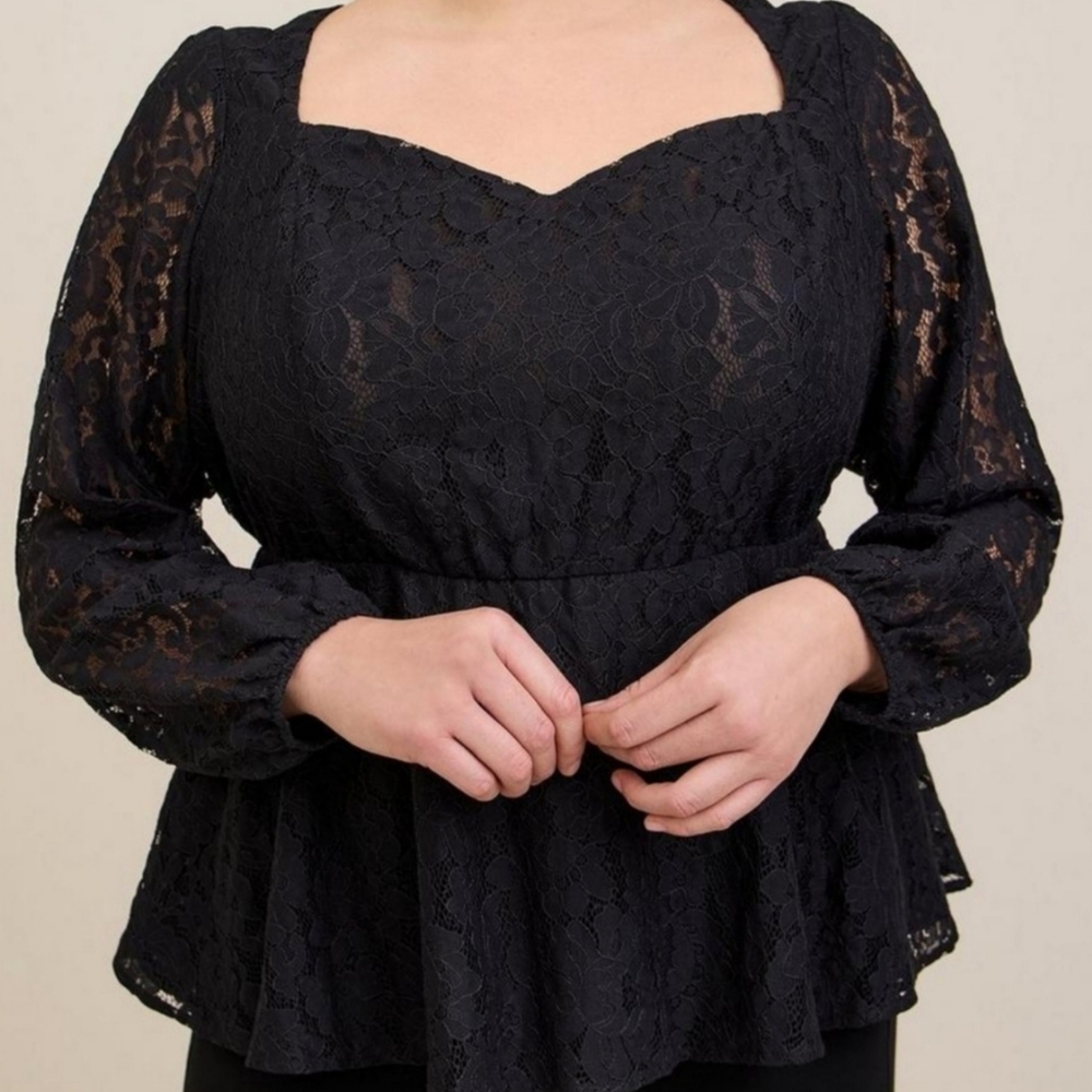 Torrid Peplum Chiffon Black Floral Print Puff Sleeve Blouse Size M/L(10)